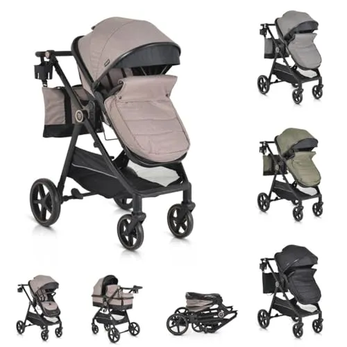 Moni Kinderwagen 2 in 1 Tokyo 22 kg umbaubar Wickeltasche Stoßdämpfer klappbar beige