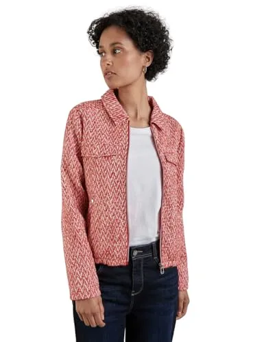 STREET ONE Damen A212301 Kurze Bouclé-Jacke in Mandarin Red - Funktionsjacke aus reiner Baumwolle, mit stylischem Hemdkragen, Reißverschluss und praktischen Brust- und Seitentaschen für einen modernen Look.