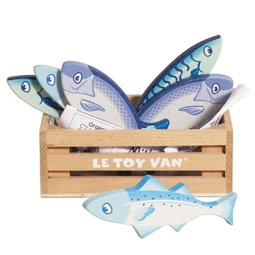 Le Toy Van – Honeybee Market Kiste mit frischem Fisch aus Holz | Supermarkt-Rollenspiel Lebensmittelladen, TV184