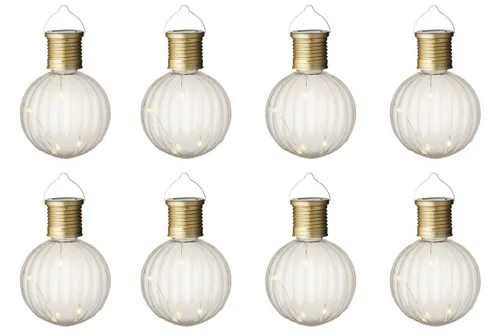 Lumineo LED Solarleuchte, Solar Gartenleuchten LED Kugel Glühbirnen Kunststoff 8x11cm 8er Set