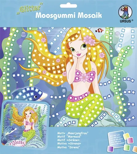 BASTELMAPPE MOOSGUMMI MOSAIK GLITTER BILD MEERJUNGFRAU BASTELN NEU
