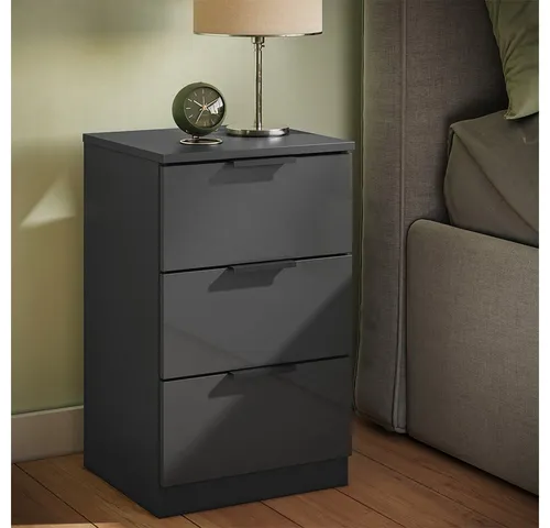 Vicco Nachtschrank Fino, Schwarz Hochglanz, 3 Schubladen in schwarz von Vicco