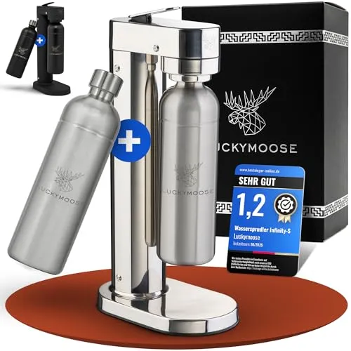 Luckymoose Infinity-S Wassersprudler aus Edelstahl – Hygienisch, kompakt und inklusive 2 Edelstahlflaschen