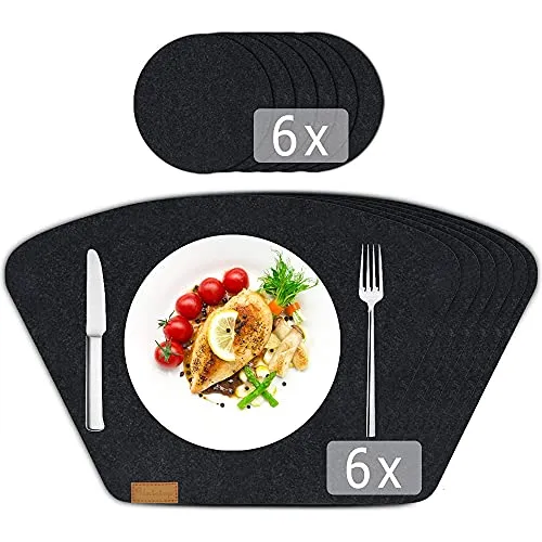 Tischset Filz 12er Set Platzset abwischbar 44x30 cm platzdeckchen Abwaschbar Hochwertige in Grau