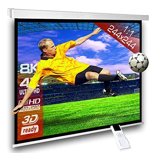 Motorleinwand SlenderLine 244 x 244cm (BxH) - 1:1 Format - 2D/3D - Full-HD - 4K Ultra HD - Beamer Leinwand inkl. Funkfernbedienung