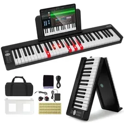 VEVOR 61 Tasten Digitalpiano E-Piano faltbares Klavier - Kinderinstrumente mit tragbarem und faltbarem Design, ideal für Musikunterricht. Mit Bluetooth MIDI und klarer LED-Anzeige für ein modernes Musikerlebnis.