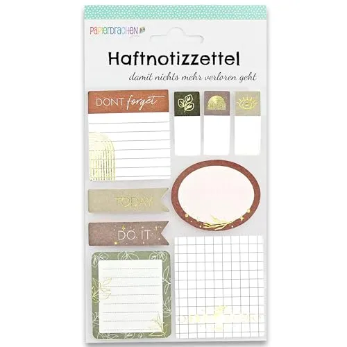 Papierdrachen Bullet Journal Sticky Notes - Uni - 9 verschiedene Blöcke Haftnotizen | Klebezettel | To do Wochenübersicht | viele hilfreiche Notizzettel für dein Notizbuch - Set 4