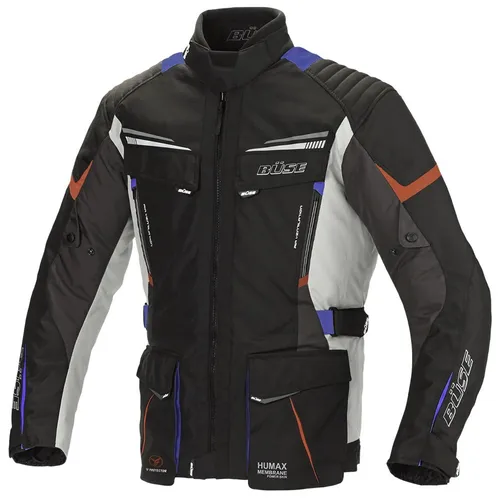 Büse Lago Pro Textiljacke - Schwarz/Grau/Blau/Rot - 5XL - Motorradjacke, wasser- und winddicht mit HUMAX® Klimamembran, entnehmbarem Thermofutter und zertifizierten Protektoren für optimale Sicherheit und Komfort.