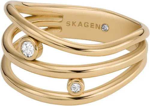 Skagen Prestack-Ring Glitz Wave für Damen - Eleganter Edelstahlring in goldfarbenem, poliertem Finish. Ideal für den täglichen Gebrauch oder besondere Anlässe. Größe: 17, ein Must-Have für stilbewusste Frauen.