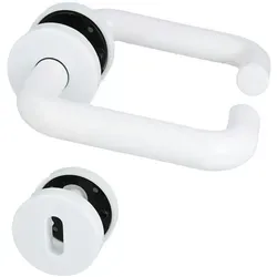 Türdrücker Weiß Kunststoff Rosettengarnitur BB PZ - Klassische Rosettengarnitur aus robustem weißen Kunststoff, ideal für DIN links und rechts. Inklusive Montageschrauben und Anleitung für eine einfache Installation.