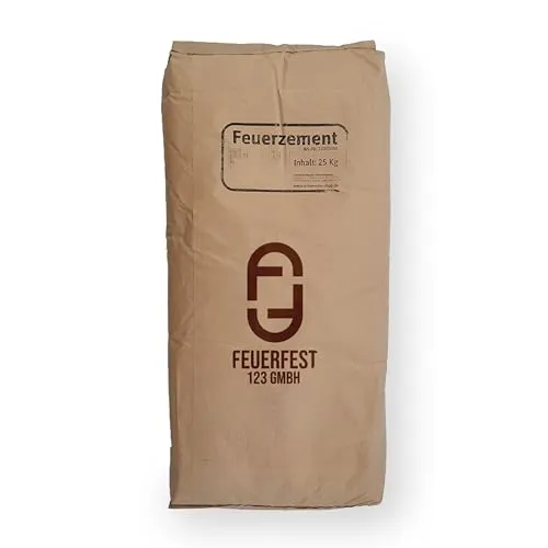 Feuerfest 123 Feuerzement 25 kg - Hitzebeständiger Zement für Kaminöfen & Grills - [Hochwertiger Baustoff] Der Feuerzement ist ideal für Grill- und Kaminbau. Mit hydraulischer Abbindung und Temperaturen bis 1.400 °C sorgt er für hohe Stabilität und Zuverlässigkeit bei der Verwendung.