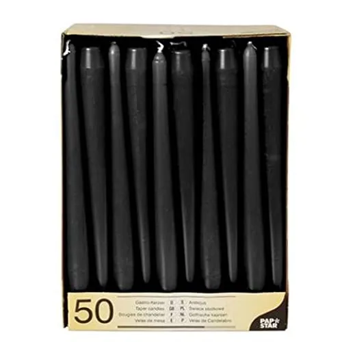 Elegante Leuchterkerzen Schwarz Ø 2,2 cm · 25 cm - Kerzen in Schwarz, tropffrei und rußarm, mit ca. 7 Stunden Brenndauer – ideal für Hochzeiten und festliche Anlässe. Verpackungseinheit: 50 Stück.