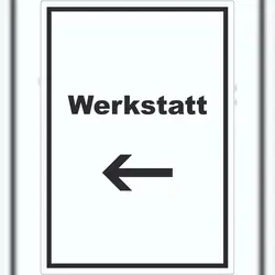 HB-Druck Werkstatt Aufkleber mit Text Richtungspfeil links Handwerk Reparatur hochkant A9 (37x52mm)