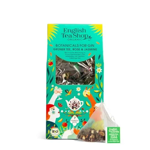 ETS - Botanicals for Gin - Grüner Tee, Rose & Jasmin - Gin Gewürze zum Aromatisieren von Gin Tonic, BIO, 7 Pyramidenbeutel