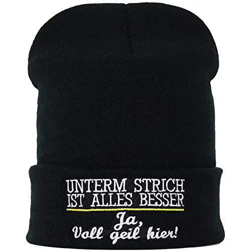 EXPRESS-STICKEREI Lustige Strickmütze - Warme Wintermütze mit Spruch Unterm Strich ist Alles Besser - Beanie für Damen und Herren - Unisex Wollmütze - Haube mit Spruch