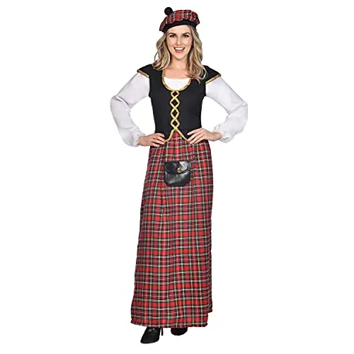 amscan Schottische Dame Kostüm-Set, Größe 40-42 - Kostüm-Outfits für Erwachsene, inkl. Hut und Kleid – ideal für Junggesellinnenabschiede, Halloween und andere Anlässe!