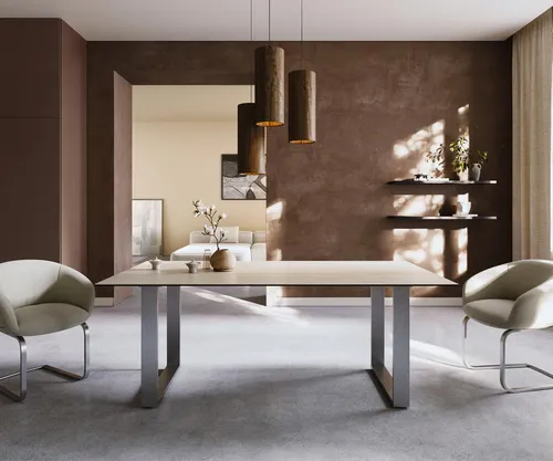 Esszimmertisch Edge Keramik Laminam® Travertino Bianco in weiß von Delife