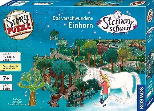 KOSMOS Erlebnispuzzle - Das verschwundene Einhorn, spannendes Wimmelbild-Puzzle mit exklusiver Kurzgeschichte und magischen Rätseln für Kinder