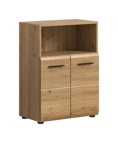 xonox.home Standschrank breit Ice – Eleganter Badschrank in Artisan Oak - Hoch- & Midischränke fürs Bad: Der Standschrank breit Ice bietet großzügigen Stauraum mit 2 Türen und 3 Fächern, ideal für die Organisation Ihres Badezimmers.