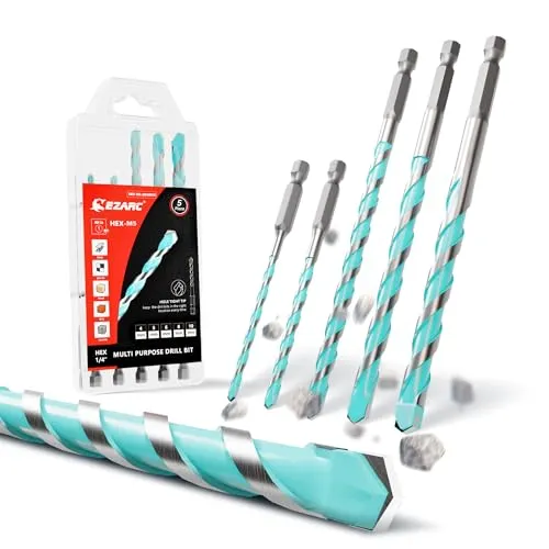 EZARC 5tlg Bohrer Set, Hartmetall-Sechskantbohrer, Professionelles Mehrzweckbohrer Set, für Metall, Stein, Ziegel, Holz und Diverse Kunststoffe, Ø4mm/5mm/6mm/8mm/10mm