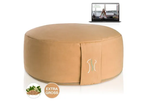 BACKLAxx® Meditationskissen Ø35cm H:15cm - Ergonomisch & nachhaltig - Meditationskissen aus 100% natürlichen Buchweizenschalen für gesunden Sitzkomfort. Ideal für Zuhause oder Yogastudios. Inklusive GRATIS Zugang zu geführten Meditationen!