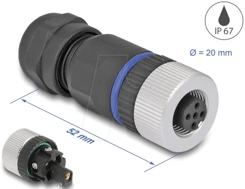 DELOCK 60537 - M12 Steckverbinder A-kodiert 5 Pin Buchse, mit Schraubanschluss