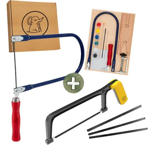 Eli Kinder-Werkzeug-Set Laubsäge für Kinder - inkl Vorlagen - Laubsägeplatten - Farbe - Pinsel, (Schleifpapier und kreative Schablonen, 22-tlg., Geschenkidee Junge und Mädchen), STARKES GESCHENK