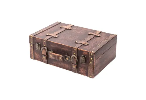 HMF Vintage Koffer aus Holz - Handgefertigte Aufbewahrungsbox - Aufbewahrungsboxen mit Schnappverschluss und Ledergriff, ideal als Deko oder Geschenkkoffer, handgefertigt und ein echter Hingucker.