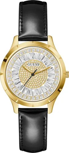 Elegante Damenuhr Guess GW0299L2 (Ø 36 mm) - Damenuhren: Stilvolle Armbanduhr mit Edelstahlgehäuse und schwarzem Lederarmband, wasserdicht bis 5 atm, inklusive Markenetui.