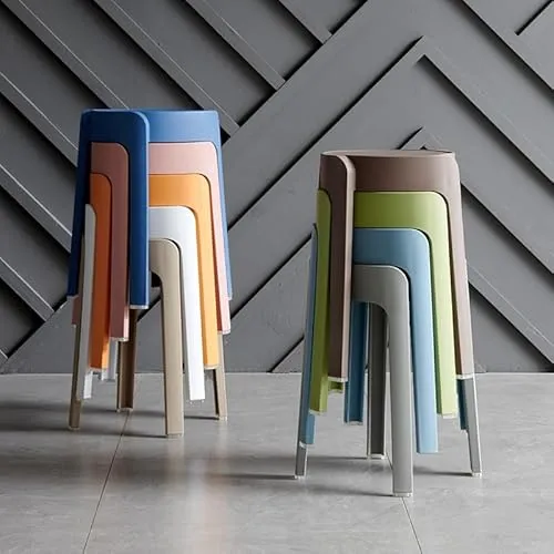 habeig Stapelbarer Hocker, PP-Material, 46 cm Hoch, 27 cm Durchmesser, Belastbar bis 150 kg, mit Fußschutz und Abgerundeten Kanten (3, Mokka/Grau/Weiß)
