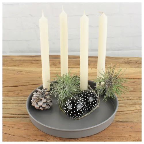 Kerzenteller grau Metall Adventskranz Weihnachtsdeko Tischdeko Kranz Teller