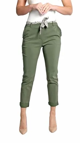 Mississhop Female Damen Stretch Klassische Chino Hose (Mod. 366) Grün-Oliv M