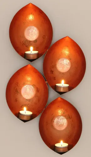 Wandkerzenhalter, Wandteelicht - kupfer - 48*20*7 cm in orange von Guru-Shop