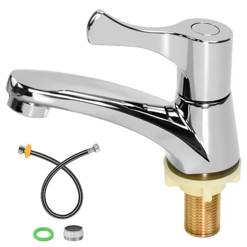 Huucozn Kaltwasserhahn Küche Kaltwasser Armaturen gäste wc Wasserhahn nur Kaltwasser mit 60cm Anschlussschlauch Filtermünder Einzelner Kaltwasserhahn Kaltwasserarmatur für die Küche Bad Gäste WC