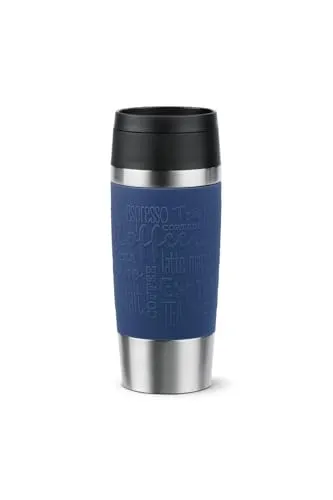 Tefal Reisebecher, klassisch, blau, Komfort-Schraubdeckel, Schnellpresse, Soft-Touch-Hülle, reisebereit, wiederverwendbar, 100% auslaufsicher, hält Getränke kalt (8 Stunden) und heiß (4 Stunden),