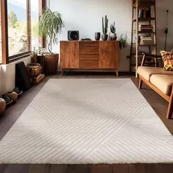 Carpetsale24 Boho Teppich Wohnzimmer Modern Skandinavische Stil Einfarbig Design Uni Teppich Schlafzimmer, Grösse: 200x290 cm - Beige