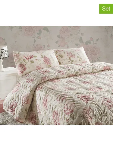 Kingsize Steppbettdecken Set in Rosa Ecru Beige - Hochwertiges Bettwäsche-Set mit 65 % Baumwolle für angenehmen Schlafkomfort. Maschinenwaschbar bei 30 °C, ideal für gemütliche Nächte.