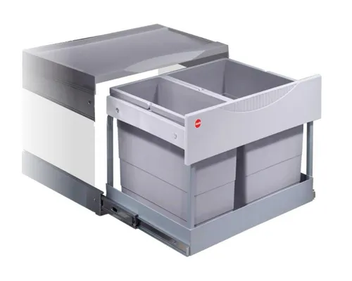 HAILO 3644821 Abfalltrennsystem 30 Liter RAUMSPAR TANDEM S PLUS 18/12 - Haushaltszubehör mit 2-fach Abfalltrennung und Ausfahrautomatik für optimale Raumnutzung in Unterschränken ab 60 cm Breite. Praktische Ablagemulde im Deckel.