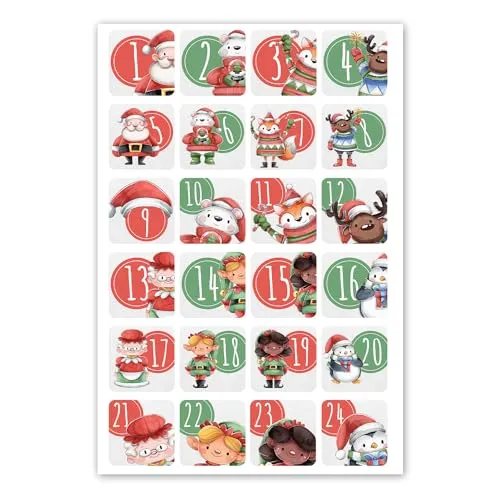 younikat 24 Adventskalender Zahlen Aufkleber Weihnachtsmann - Rund 4 cm - Zahlen für Adventskalender - Weihnachtsaufkleber und Geschenkaufkleber selbstklebend I dv991