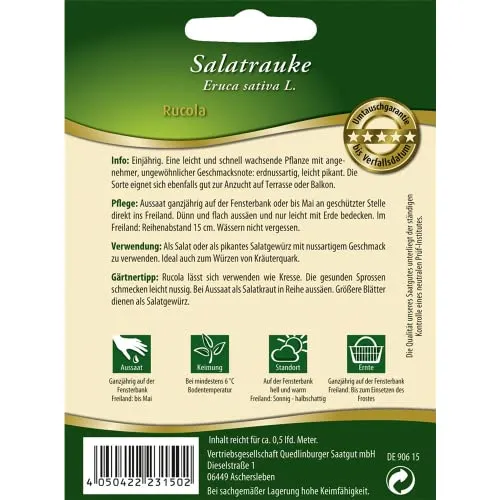 Quedlinburger Saatgut Salatrauke Rucola Samen - Salatraukesamen