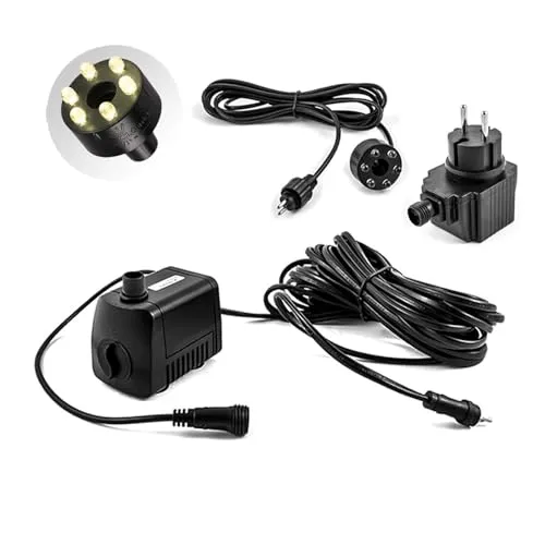 CLGarden Wasserpumpe mit LED Licht warmweiß Springbrunnen Pumpe SP1 klein für Gartenbrunnen Miniteich, 12V