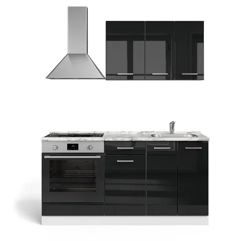 Vicco Küchenzeile R-Line, Schwarz Hochglanz/Weiß, 160 cm - Küchenzeilen mit modularer Bauweise, die individuell anpassbar ist und optimalen Stauraum bietet. Ideal für kleine Räume und kreative Kochabenteuer.