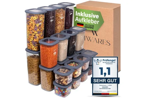 Viwares Vorratsdose Set 24er Mix Anthrazit - Vorratsdosen-Set aus BPA-freiem Plastik, ideal zum Organisieren in der Küche, spülmaschinen- und kühlschrankgeeignet für maximale Flexibilität.