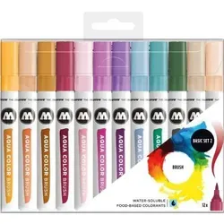 Molotow Aquarellstifte Aqua Color Brush Basic Set 2 - Schreibutensilien mit elastischer Pinselspitze für feine und breite Linien. Ideal für Bullet Journals und Illustrationen, mit schnelltrocknender, wasserbasierter Tinte.