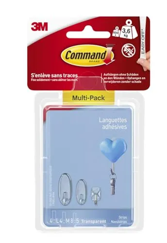Command Klebestreifen, Transparent - Multipack - 4 Große (L), 4 Mittelgröße (M) und 8 Kleine (S) Strips/ Ersatzstreifen - Dekorieren ohne Löcher und Bohren