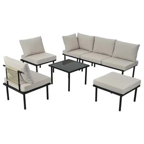 Garten-Loungesessel-Set (beige) mit verzinktem Eisenrahmen – 6er-Set für stilvolle Entspannung - Stilvolles Gartenmöbel-Set aus robustem Olefingewebe, das UV-beständig und langlebig ist. Verstellbare Füße sorgen für Stabilität auf verschiedenen Oberflächen. Perfekt für Garten, Terrasse und Balkon.
