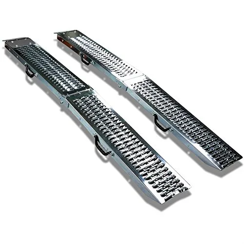 FUXTEC Auffahrrampe FX-AR500 klappbar - Laderampen mit bis zu 500 kg Belastbarkeit, rutschfest durch gefräste Löcher und praktisch mit Tragegriff für sicheren Transport.