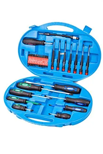 MANNESMANN Schraubendrehersatz (42-tlg.) M11242 - Schraubenzieher-Set mit 42 Teilen, ergonomische Gummigriffe für ermüdungsfreies Arbeiten und biegsame Welle für schwer erreichbare Stellen.