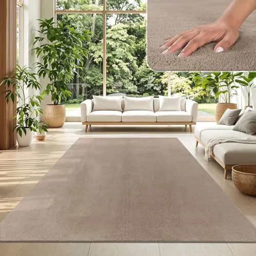 TT Home Wohnzimmer Teppich Kurzflor Anti-Rutsch Rückseite Unifarben Modern Waschbar, Farbe:Taupe, Größe:160x220 cm