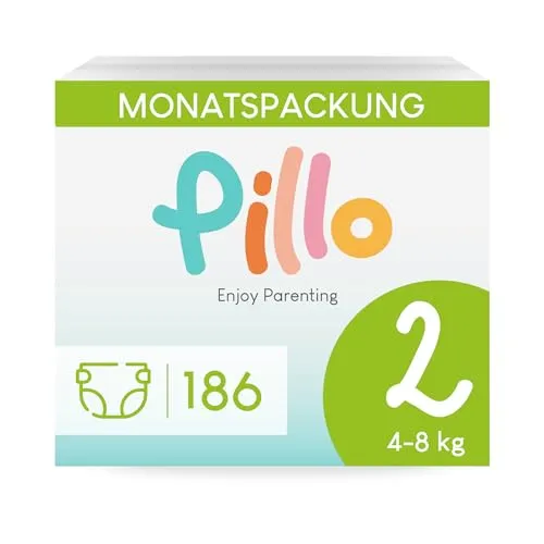 Pillo Windeln 2 - Karton mit 186 Windeln, 6 Packungen mit 31 Windeln Größe 2 - Mini (4-8 kg) - Windel Neugeborene, Baby Diapers